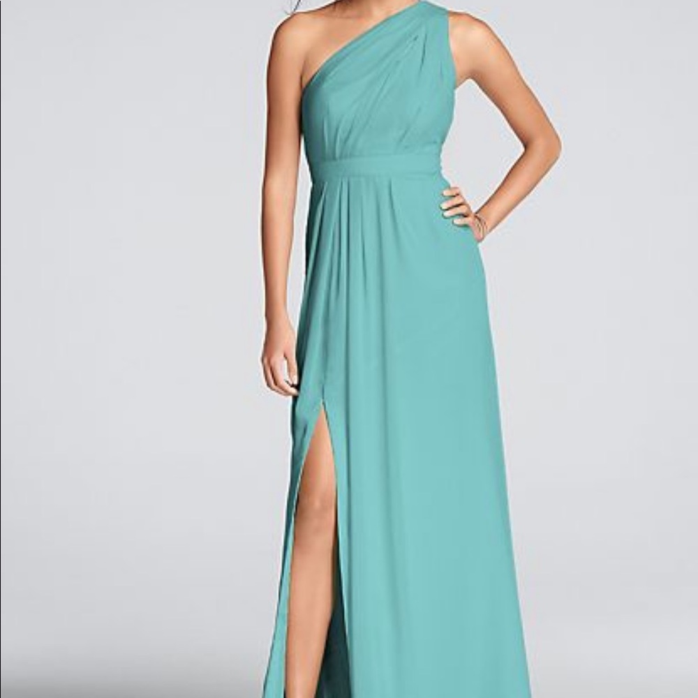 Ice blue David’s bridal dress